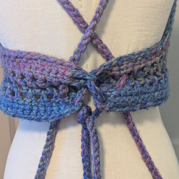 Fairycore Crochet Knit Boho Wrap Top Hippie Festival Coastal Cowgirl Crop - Picture 6 of 8